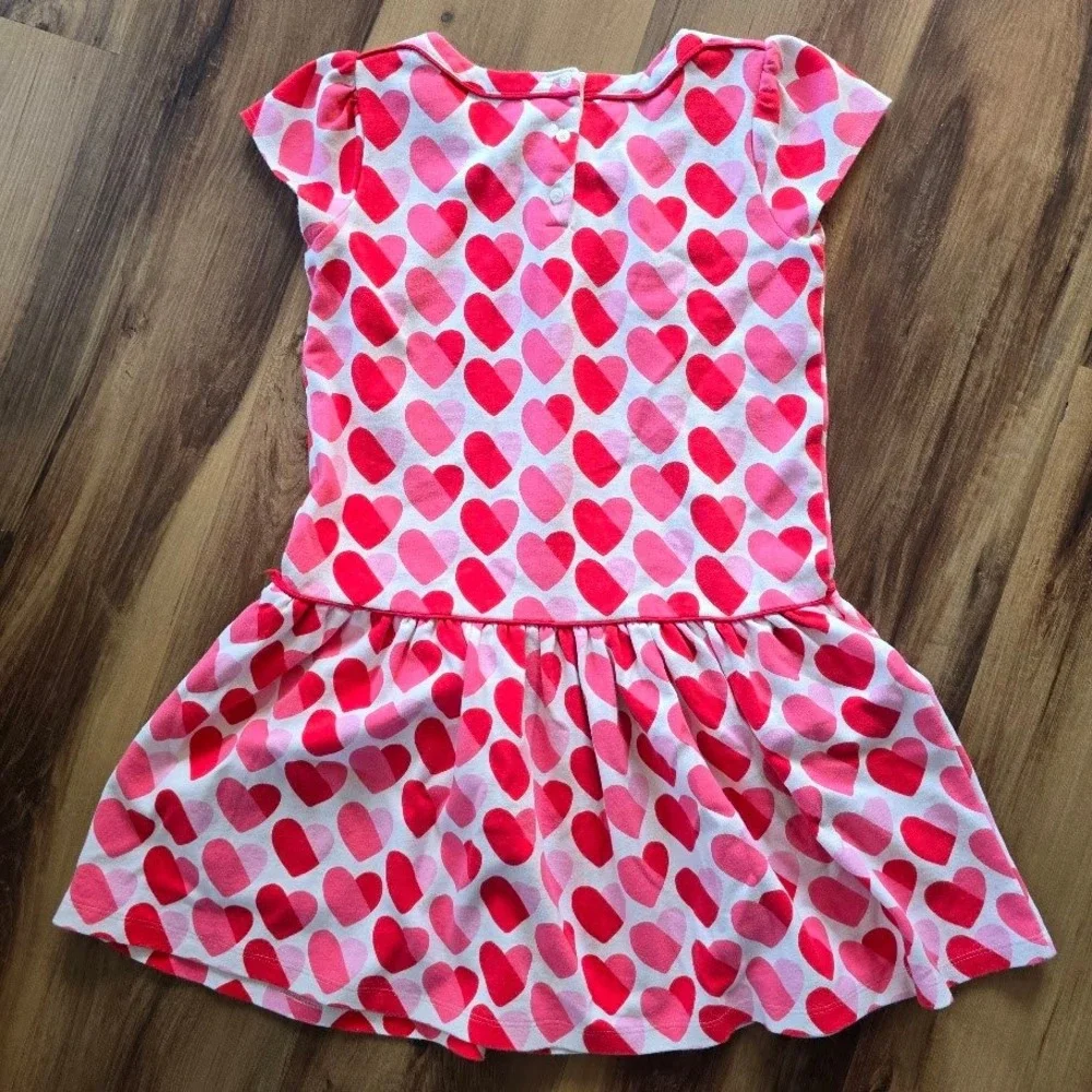 Gymboree Heart Print‎ Dress Kids Size 12 Pink Red Short Sleeve Drop Waist Love